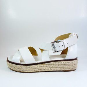 MICHAEL KORS LEATHER ESPADRILLE FLATFORM SANDAL, 7